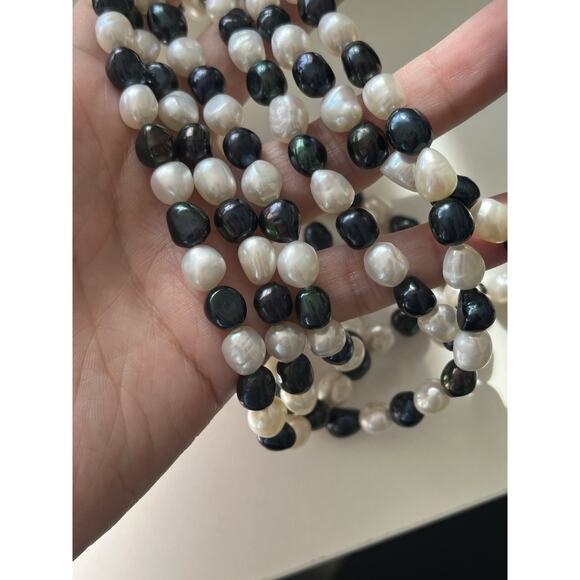 Genuine Freshwater Cultured Blue And White Pearl Long Necklace 54” - Picture 2 of 4